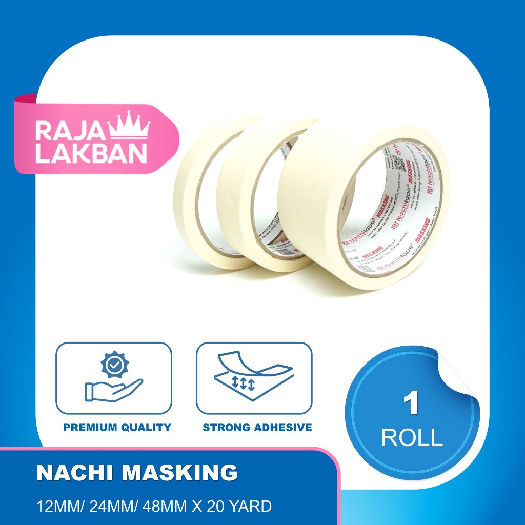 

Lakban Kertas Masking Tape Nachi 0.5 Inch 12mm, 1 inch 24mm, 2 inch 48mm 20 Yard - Roll