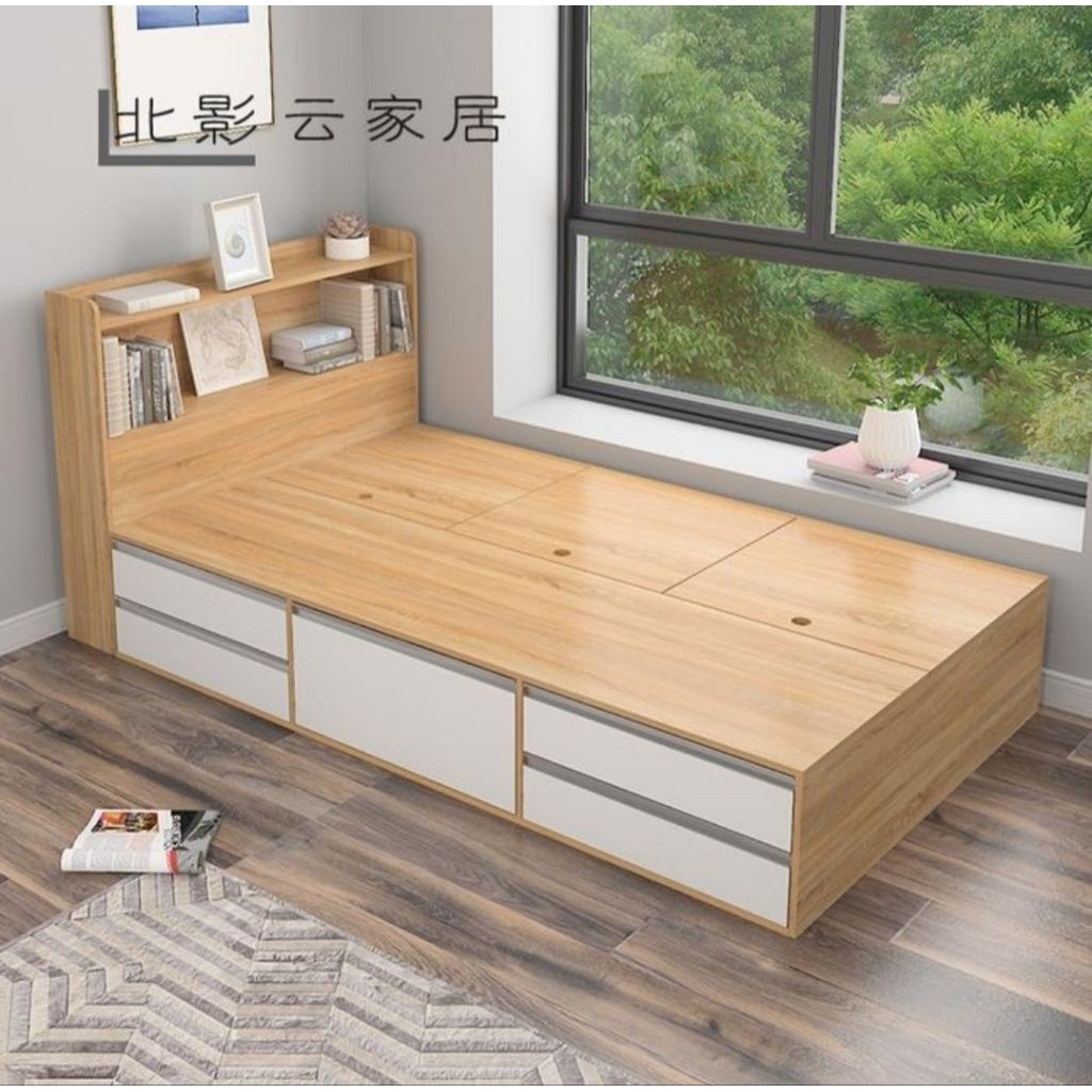 tempat tidur dipan divan minimalis industrial jepang tempat tidur HPL tempat tidur laci drawer