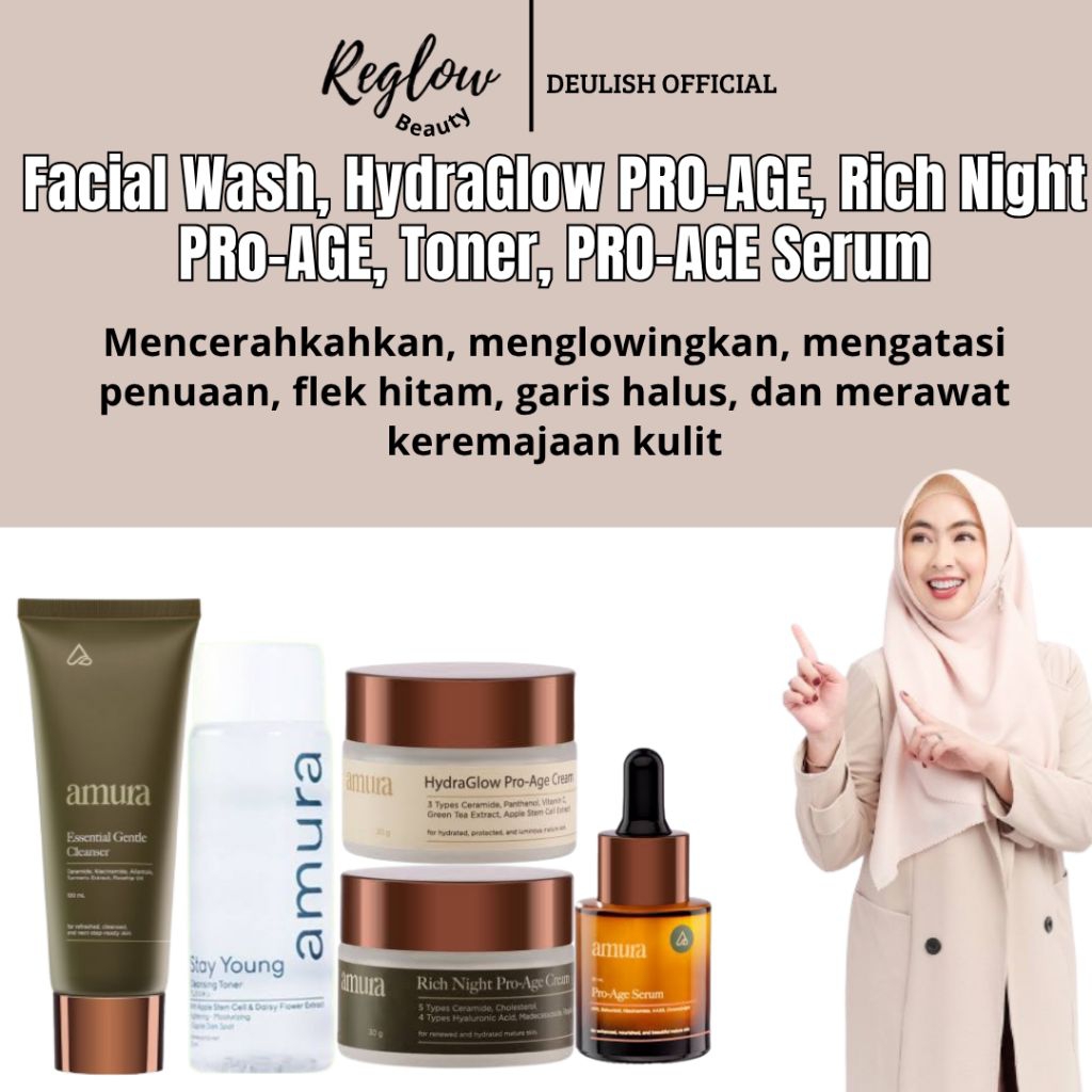 AMURA Facial Wash, Toner, HydraGlow PRO-AGE, Rich night PRO-AGE, PRO-AGE Serum