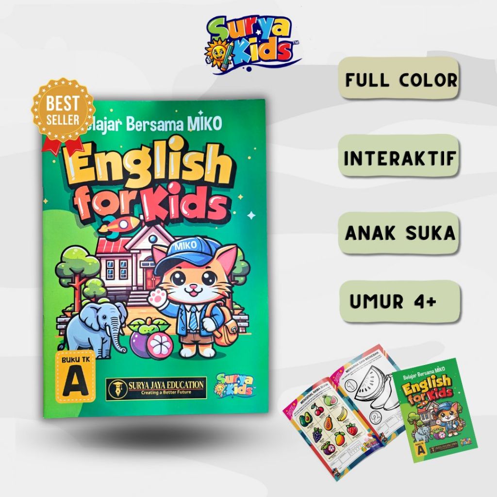 Buku Bahasa Inggris Anak TK A Usia 4 Tahun - Aktivitas ABC & Worksheet Interaktif - Full Color
