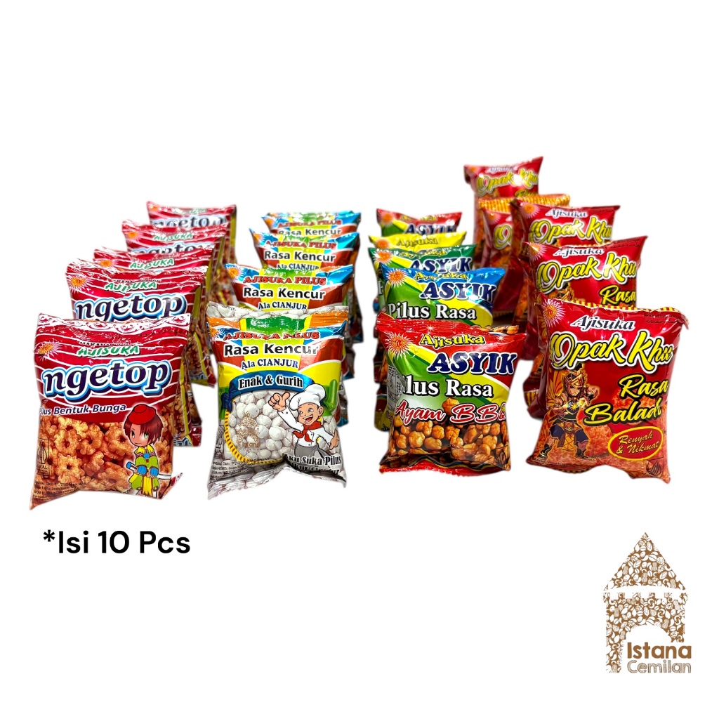 

Ajisuka Pilus Rasa Kencur Cikur / Ayam BBQ / Opak Balado Ala Cianjur (isi 10 pcs)