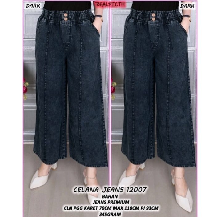 HighWaist Kulot Jumbo Ban Karet Kcg 2 Jeans | Kulot Jumbo Kancing2 Celana Jeans Premium