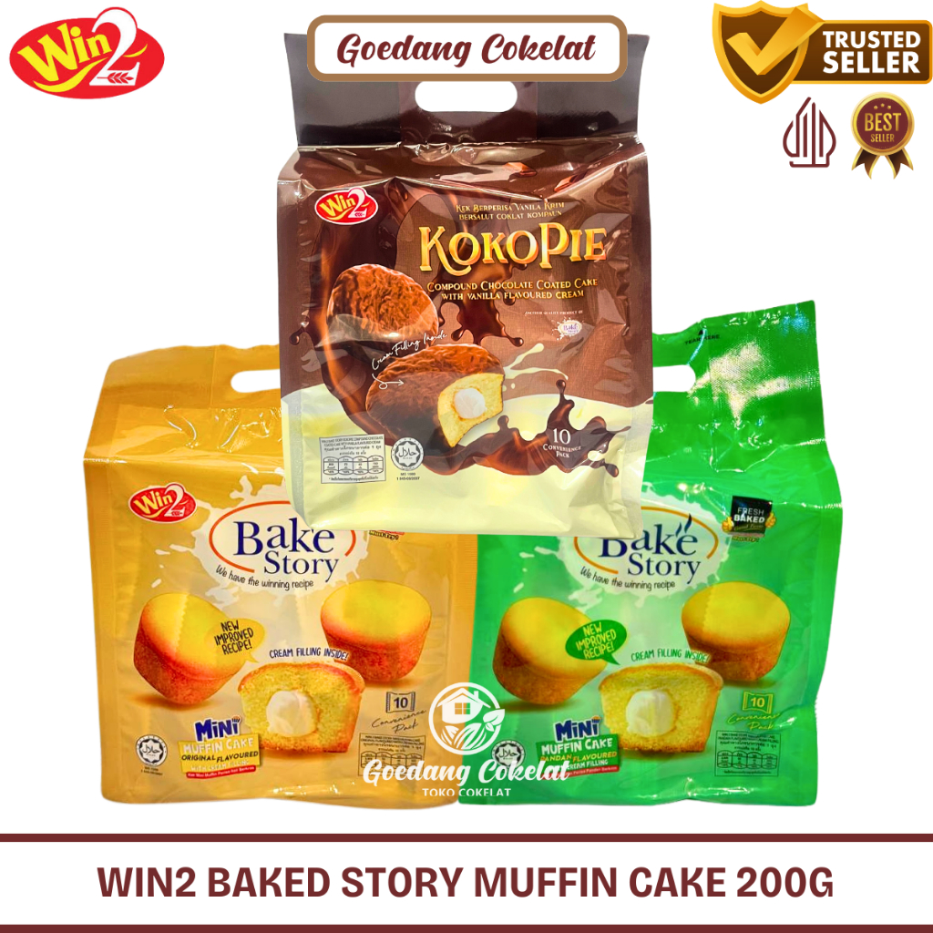 

READY STOCK Win2 Win Win Baked Story Muffin Cake With Cream Filling Original Pandan 320g / 200g