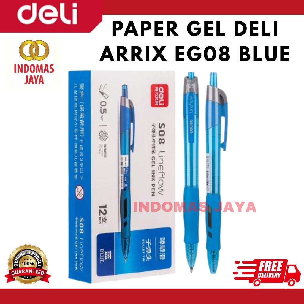 

Pulpen DELI ARRIS Gel Pen 0.5mm - (1PCS) G08-BL Gel Pen Ink Blue Bullet tip 0.5mm