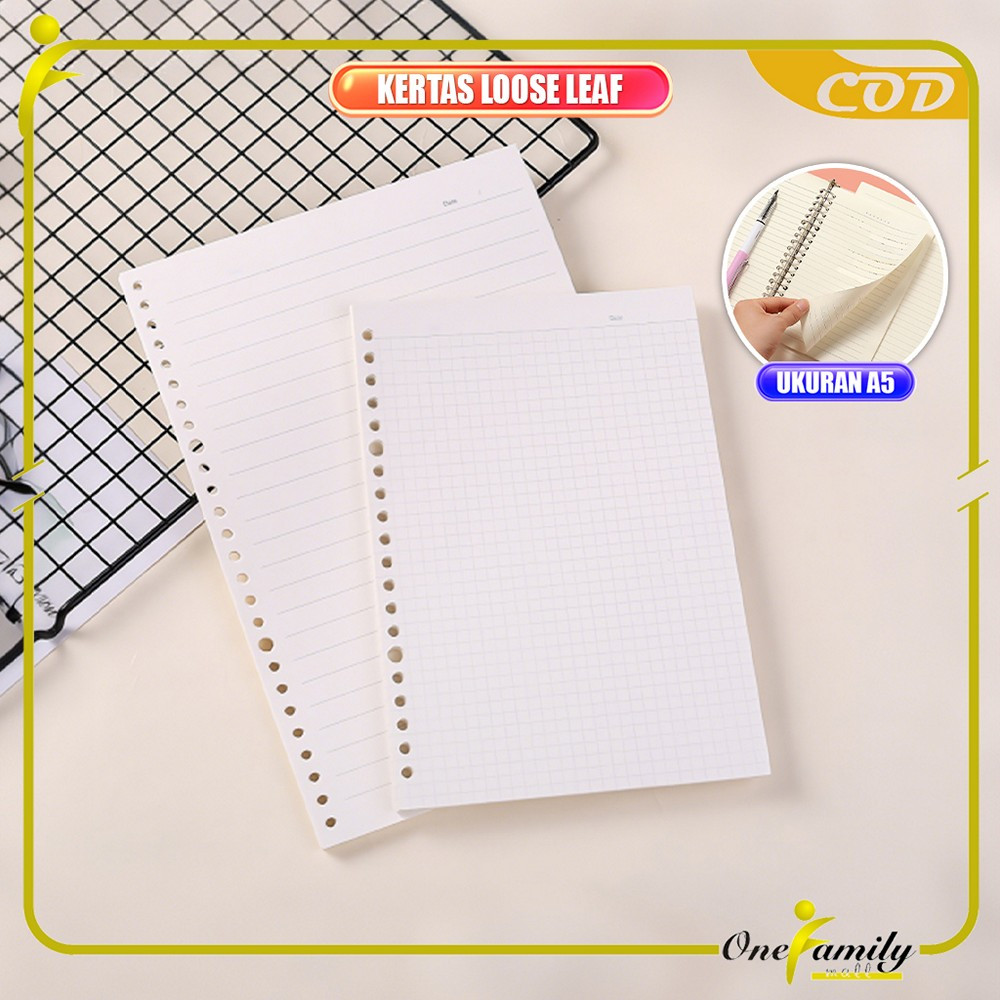

ONE-A106 Loose leaf A5 Isi Ulang 60 Lembar Binder Garis / Refill Notebook Polos Serbaguna / Isi Binder Aesthetic Grid Alat Tulis Stationery