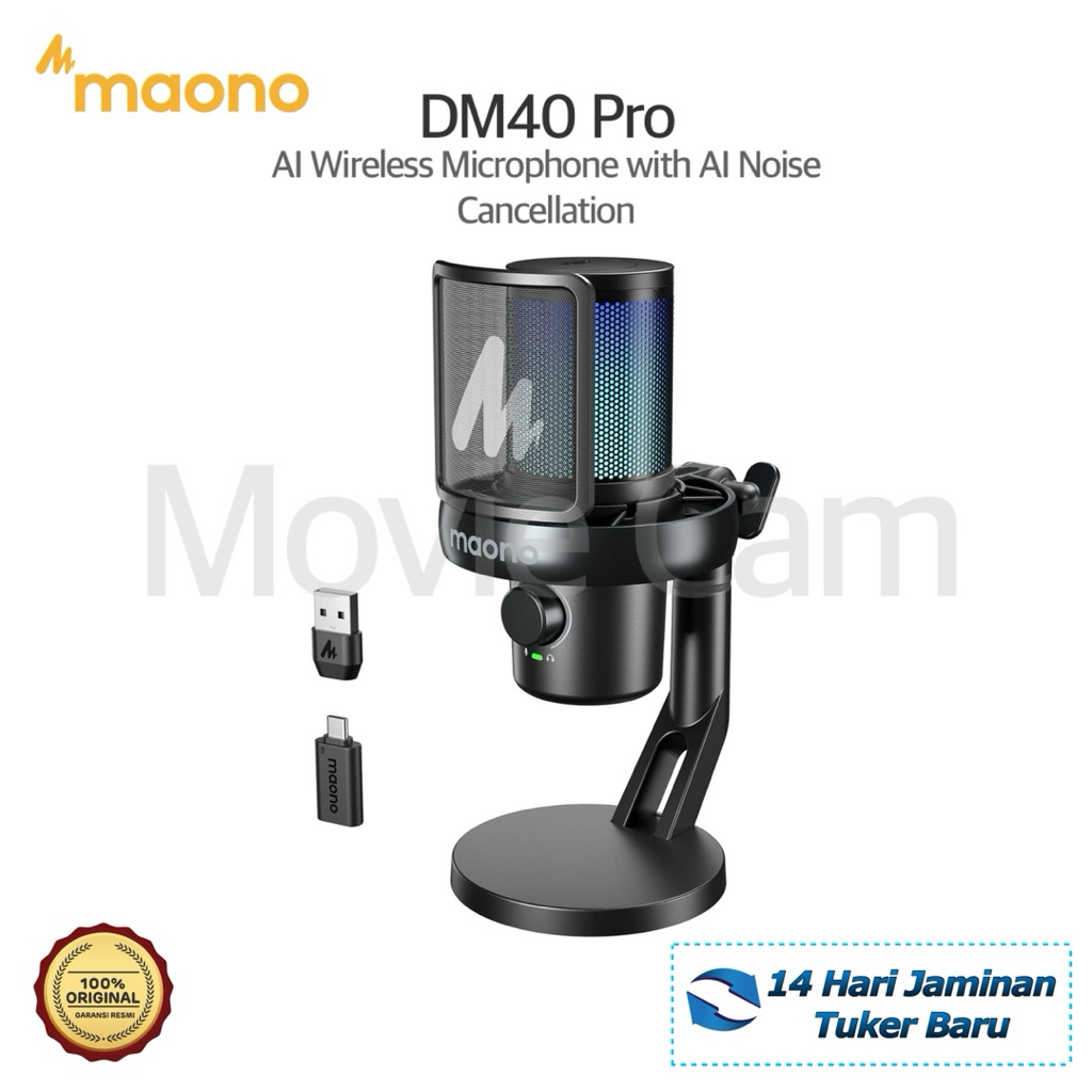 MAONO DM40 Pro AI Wireless Microphone AI Noise Cancellation,AI Voice Changer,Tap to Mute Wireless Co