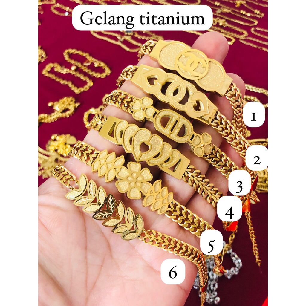 Gelang plad titanium motip emas 99