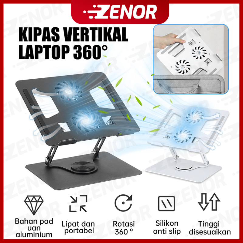 Stand Laptop Rotasi 360° Portable Cooling Pad with Dual Fans Laptop Stand 360° Rotatable Bisa Dilipa