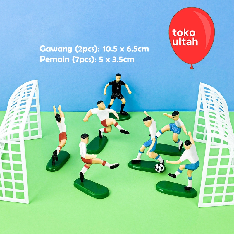 Topper Kue Tema Sepakbola – Miniatur Pemain Bola, Wasit & Gawang – Hiasan Ulang Tahun Anak Laki-laki
