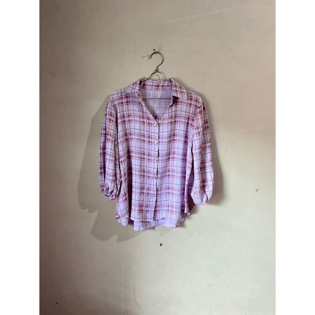 Blouse Kemeja Kotak-Kotak Pink Preloved