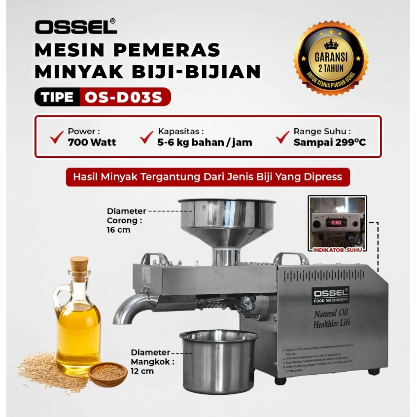 OSSEL Mesin Pemeras Minyak Biji-Bijian Oil Press Machine Mesin Ekstrak Biji OS-D03S OSSEL