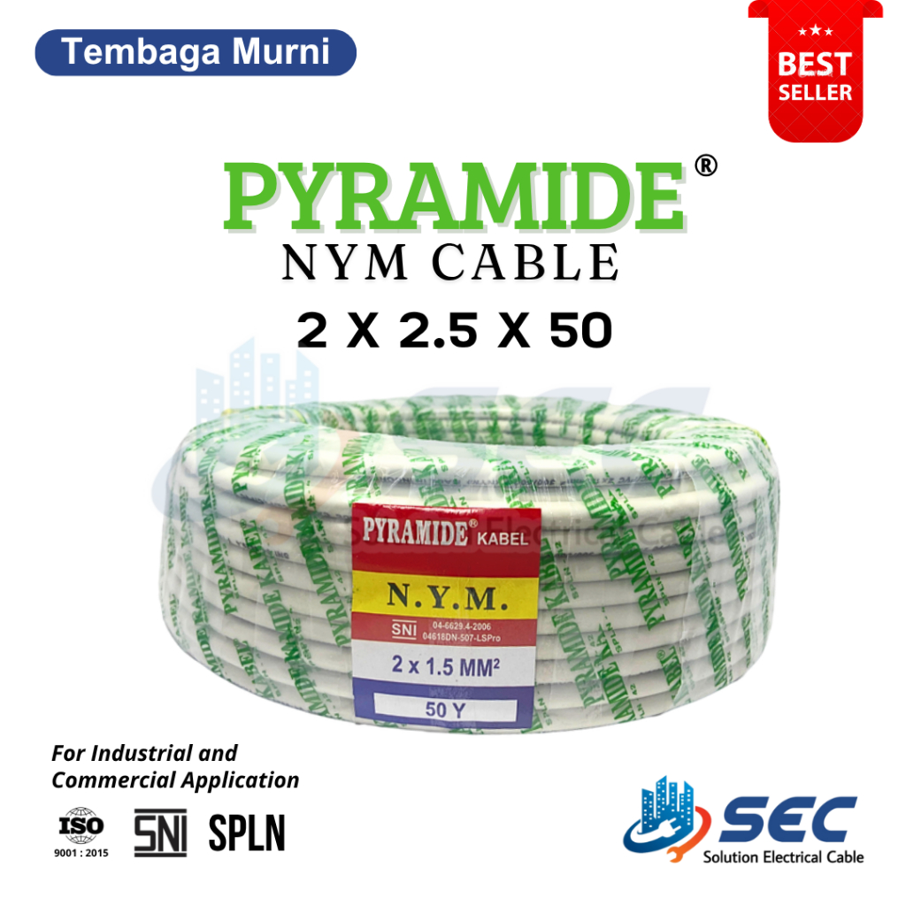KABEL LISTRIK NYM 2x2.5mm 2x2.5x50Y PYRAMID KABEL NYM TEMBAGA SNI SPLN KABEL TEMBAGA