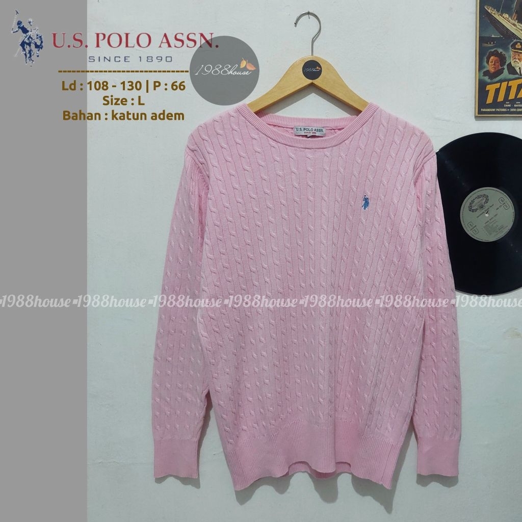 USPA Sweater kepang rajut baby pink