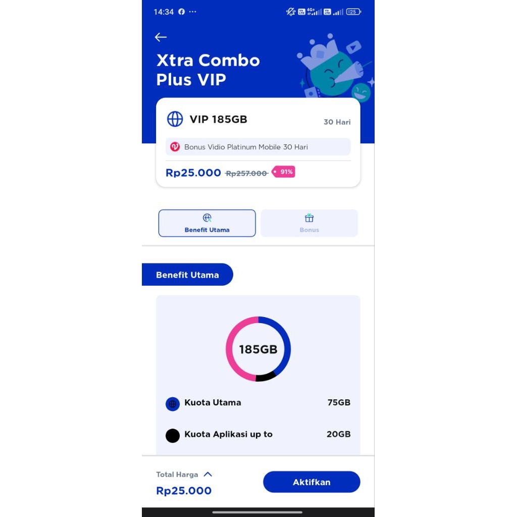 Kartu XL Combo VIP plus diskon 91% Murah Hemat