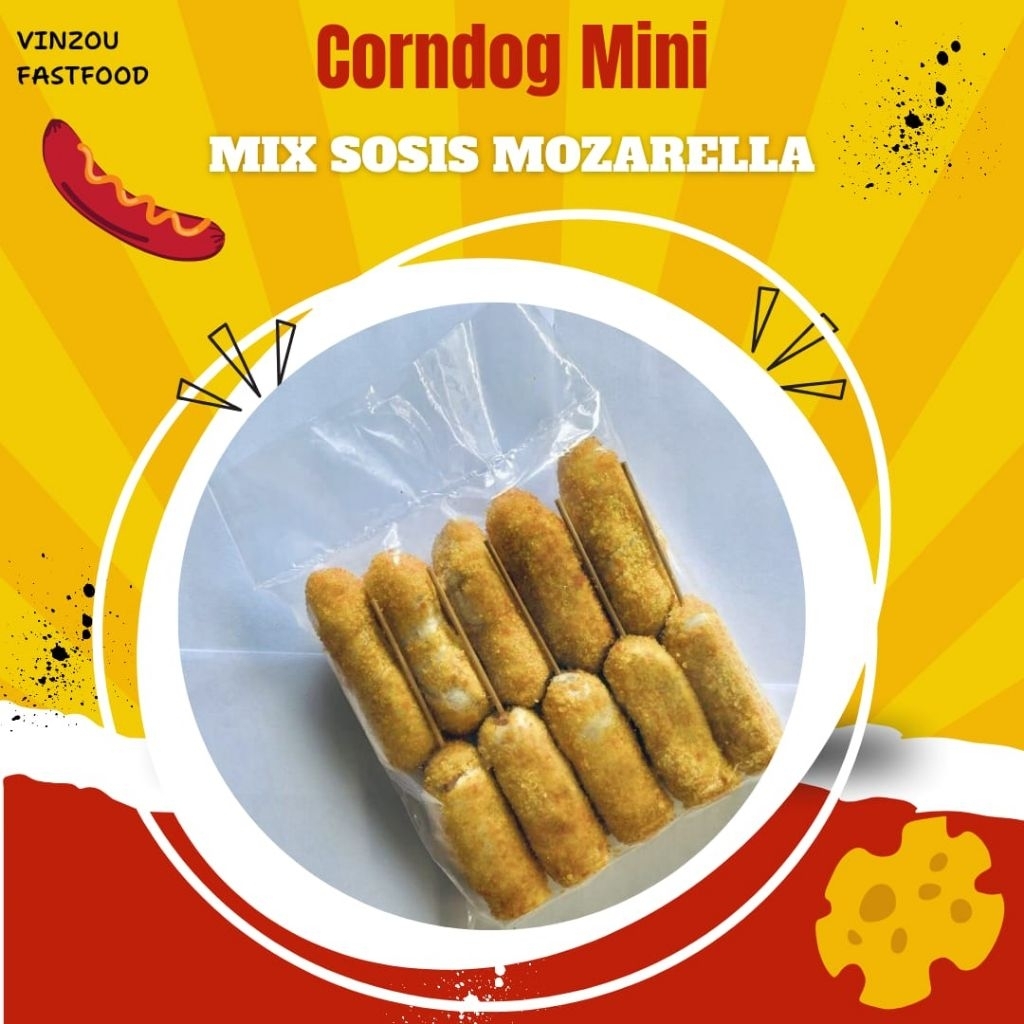 

Corndog Mini / CorndogFrozen sosis mozarella melted / Corndog mini isi 10 / Corndog mini isi 6.