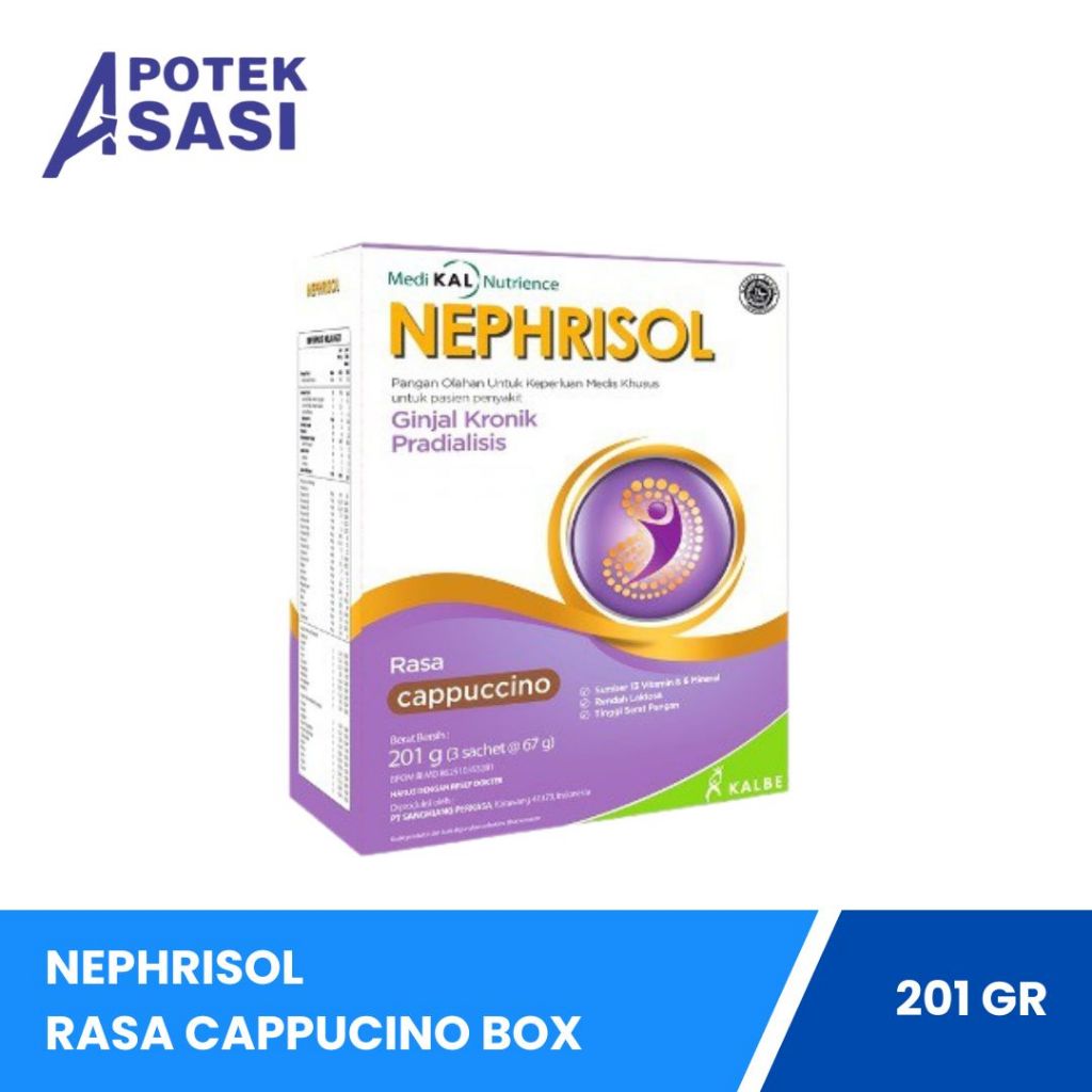 

Nephrisol Cappucino 201 Gram - Susu Rendah Protein Khusus Pasien Ginjal Pradialisis