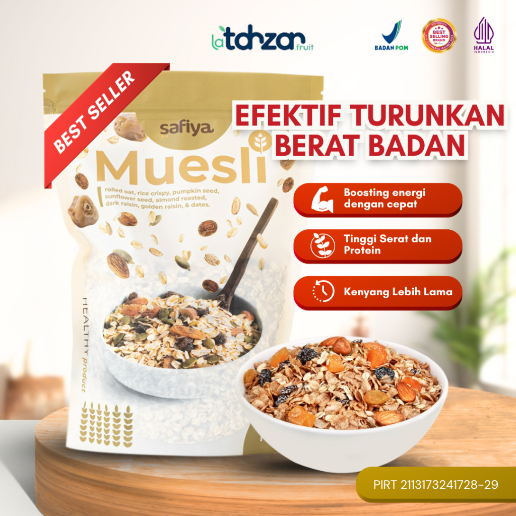 

MUESLI DRIED FRUIT MIX 500 GRAM SAFIYA SEREAL MAKANAN RINGAN - SEREAL DIET SEHAT ALAMI OATMEAL
