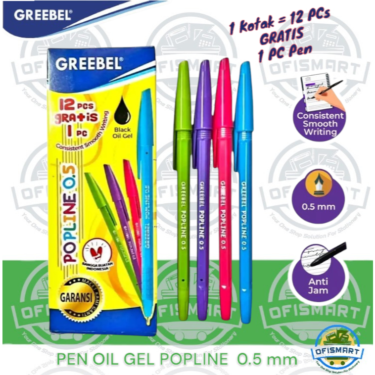 

Greebel Oil Gel Pen Ballpoint Popline 0.5mm Black | @1Ktk=12 PCs+1 Pc