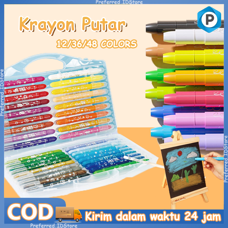 

Crayon Putar Washable 24/36/48 Warna Tidak ada tangan yang kotor Non Toxic Krayon Anak-anak