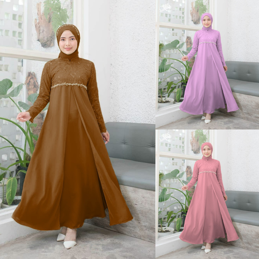 PROMO HARBONAS [READY JUMBO] ZALLA DRESS Premium TERMURAH Bayar COD / Gamis brokat / Baju Muslim Wan