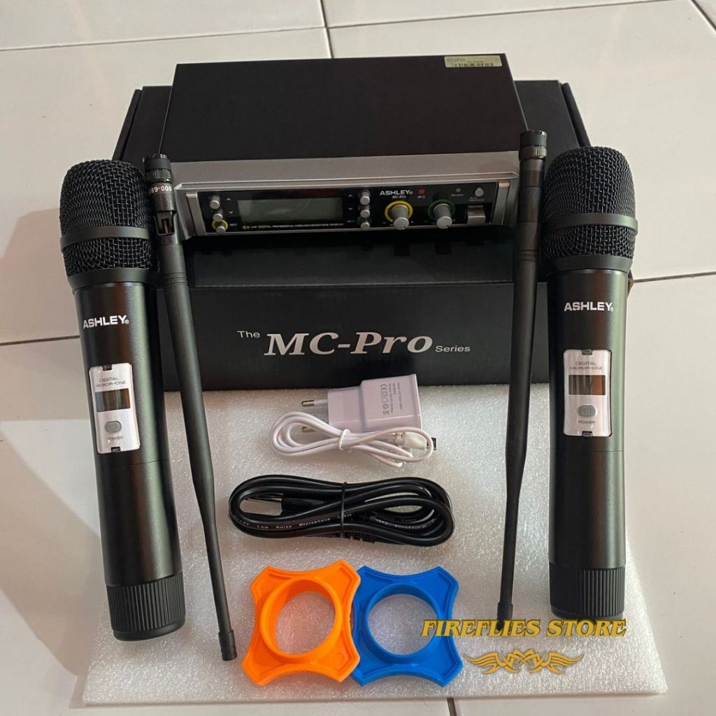 Mic Wireless ASHLEY MC PRO Microphone Vokal 2 Handle Mik Karaoke Mikrofon Nirkabel Original