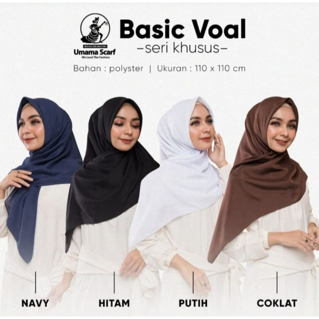 kerudung BASIC VOAL JAHIT Umma Scarf jilbab Hijab kerudung segiempat polos umma 110×110