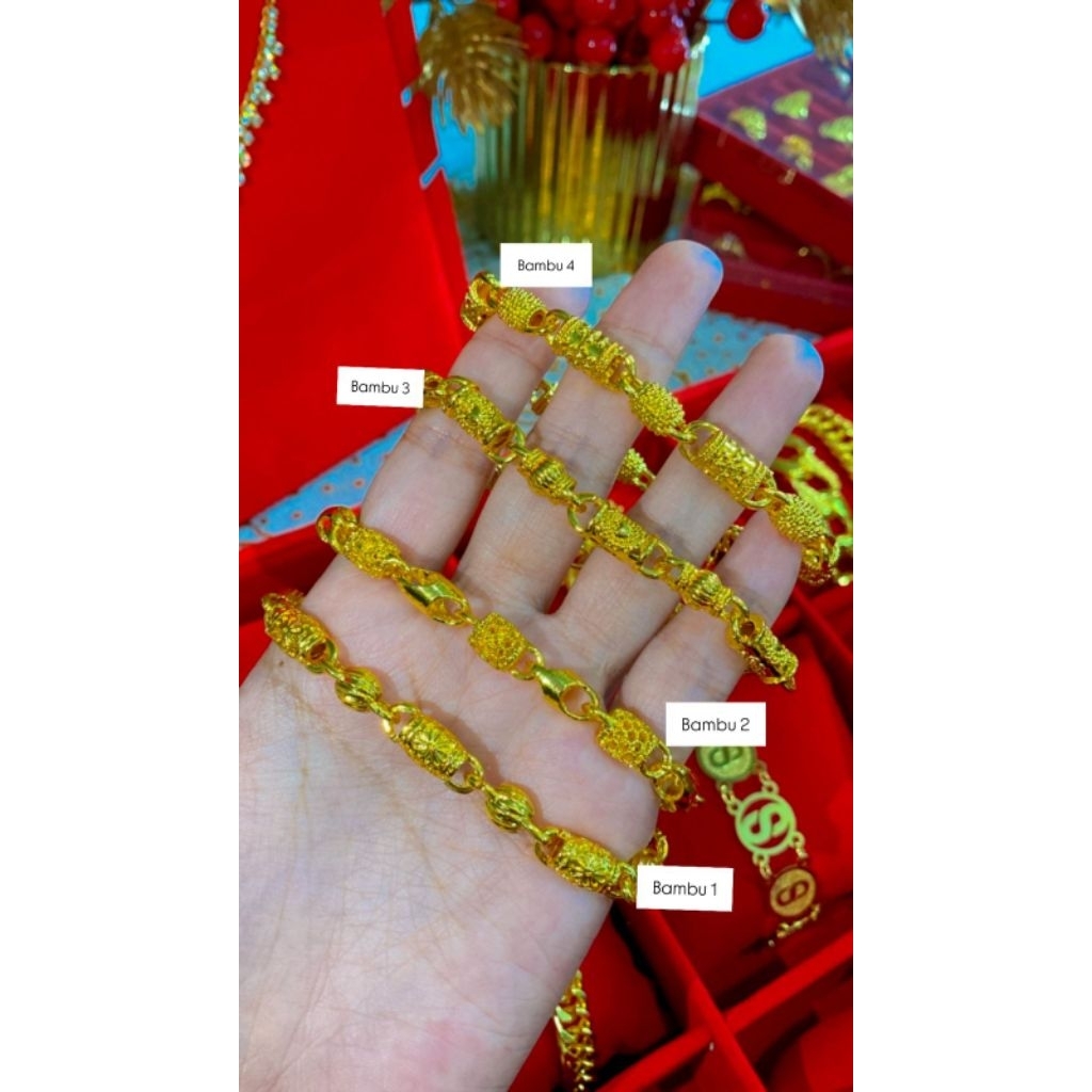 gelang rantai bambu bangkok lapis emas24k
