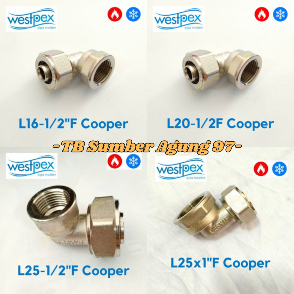 Fitting Pipa PEX Cooper Female Elbow / Knie Keni Knee Sambung Drat Dalam WESTPEX / Sambungan Air Pan