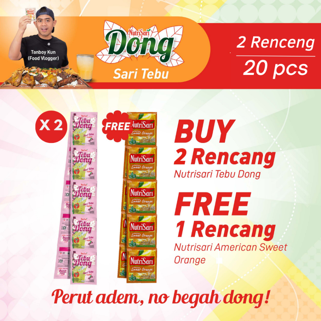 

Nutrisari Dong Minuman Rasa Sari Tebu [14gr x 20 sachet] FREE 1 Renceng Nutrisari A. Sweet Orange