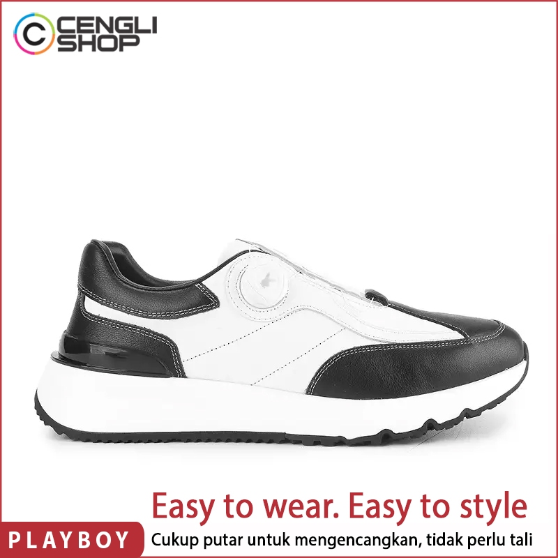 SEPATU PLAYBOY SNEAKER SLIP ON KASUAL PRIA ORIGINAL CASUAL KETS KULIT ASLI PUTIH PL03