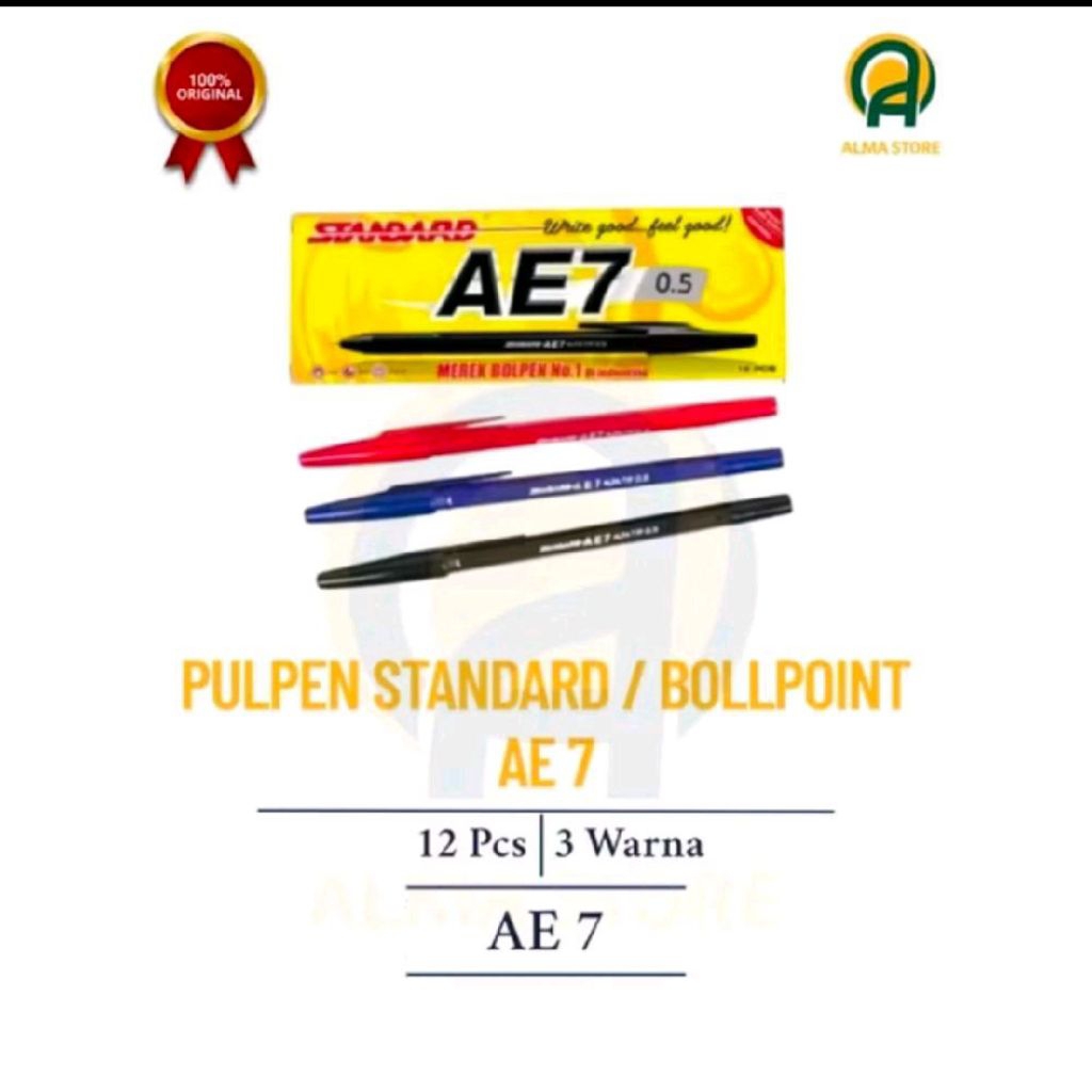 

BALPOIN SATANDAR AE7 Pulpen Standard Bollpoint 0.5mm - Tinta Warna Beragam dari Brand STANDARD