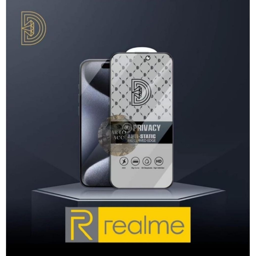 Tempered Glass Anti Static Spy Diamond Privacy Realme 3 5 5i 6 7 7i 7 Pro 8 4G 8 5G 9 4G 9 Pro+ 10 4