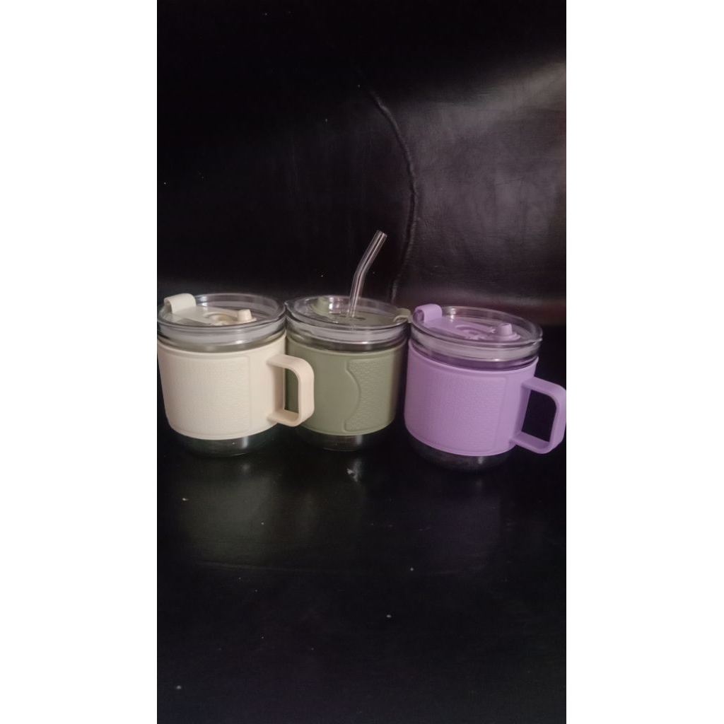 Gelas cangkir gagang warna sedotan kaca 450ml