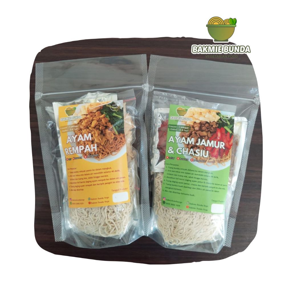 

Bakmie Mie Frozen Vegan Homemade Ayam Jamur Chasiu dan Ayam Rempah