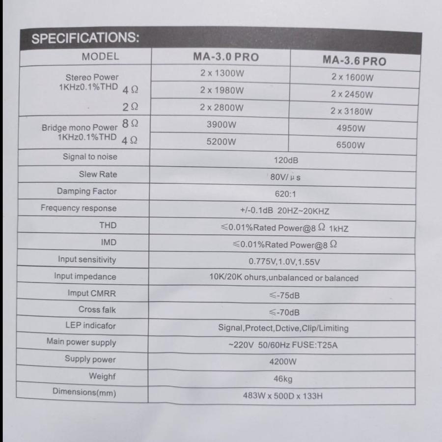 POWER AMPLIFIER PASLINE MA 3.6 Pro / MA 3.6Pro / MA3.6 Pro / MA36 PRO / MA 36 PRO
