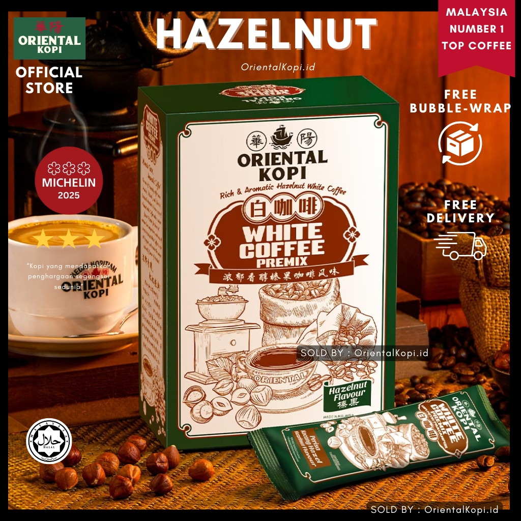

ORIENTAL KOPI MALAYSIA ORIENTAL KOPI / ORIENTAL WHITE COFFEE HAZELNUT ( 40g x 10 sachets )