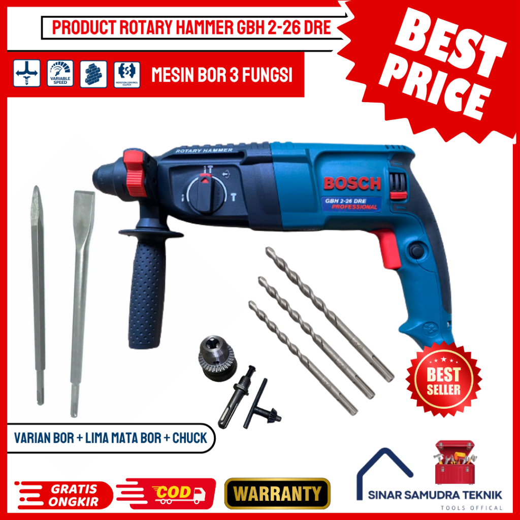 FLASH SALE  BOR BETON BOSCH 2-26 DRE 3 FUNGSI ROTARY HAMMER (MESIN BOBOK)