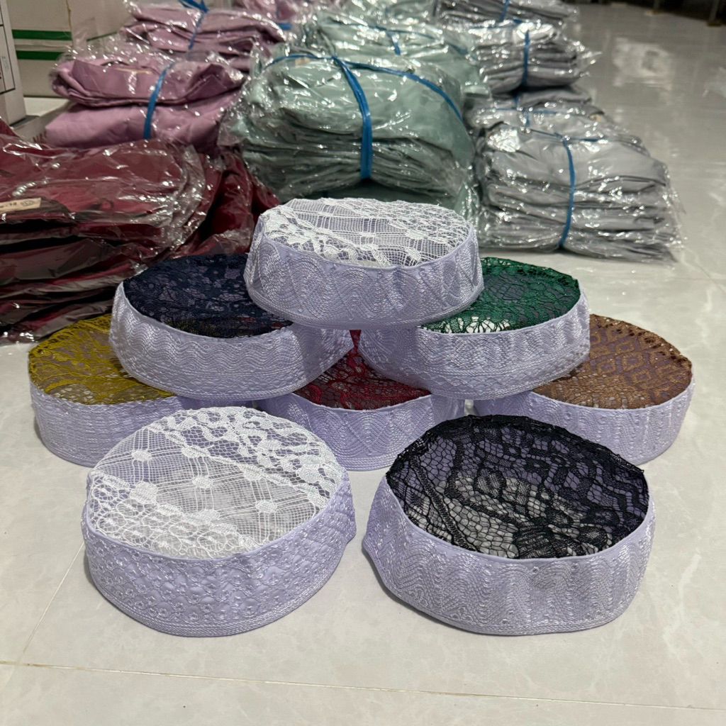 Grosir isi 10 pcs(1/2 kodi)-Peci Kopiah Madinah Dalwa Rendah Tiga Jari-Peci Madinah Renda Seri 2-6