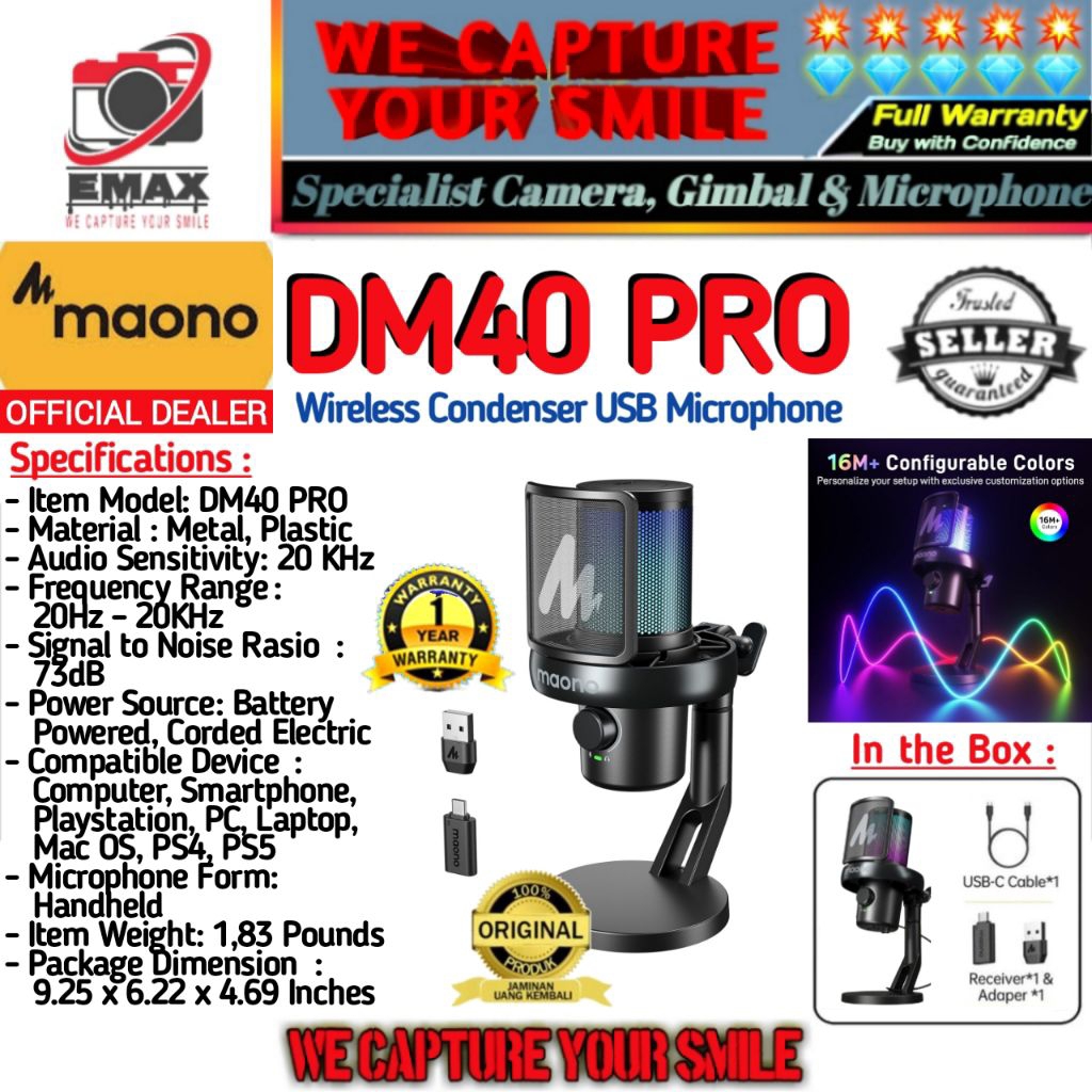 MAONO DM40 Pro AI Wireless Microphone AI Noise Cancellation, AI Voice Changer, Tap to Mute Wireless 