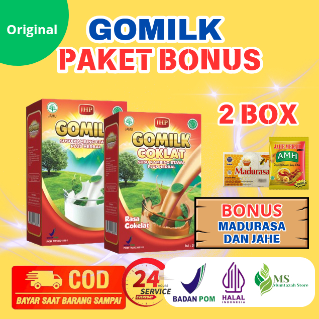 

[ PAKET 2 BOX GOMILK BONUS MADURASA DAN JAHE AMH ] [ BISA COD + GARANSI ] GOMILK Susu Kambing Etawa Plus Herbal Untuk Mencegah Kolesterol Asam Lambung Menambah Nafsu Makan Menggemukan Badan dan Nyeri Sendi Serta Tidak Bau Amis