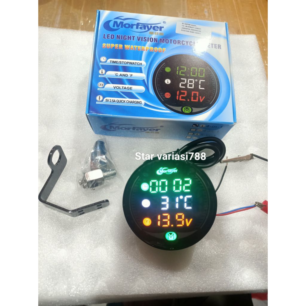 Voltmeter jam celcius - voltmeter bulat 3 in 1 + USB Mortayer waterproof