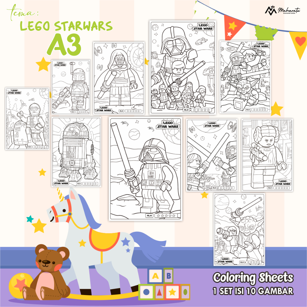 

[LEGO STARWARS] KERTAS MEWARNAI ANAK UKURAN A3 - LEMBAR GAMBAR 1 SET READY STOCK - COLORONG SHEETS