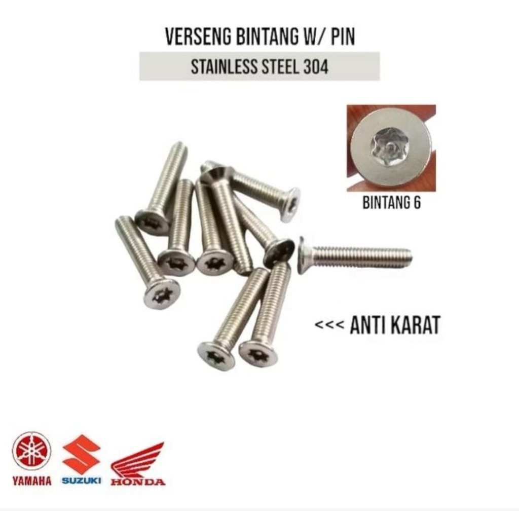 (1 pcs ) Baut  Bintang Verseng W/ pin M10 x 16 / M10 x 20 Baut Countersunk Baut Bintang Kunci T 50 S
