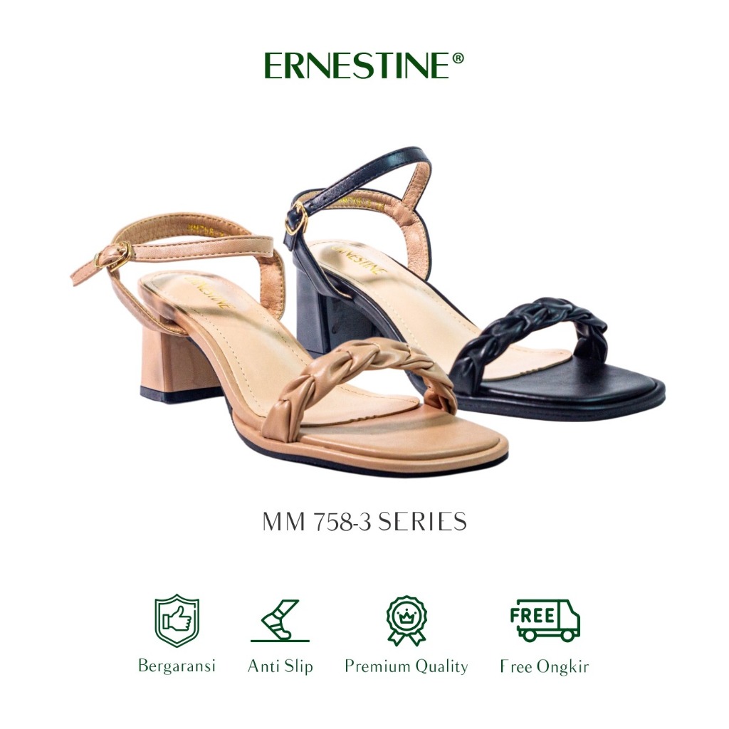 [BUY 1 GET 1 FREE] Sandal Wanita Heels/Pesta dengan Hak 5cm, Type MM 758-3 Ernestine Collection