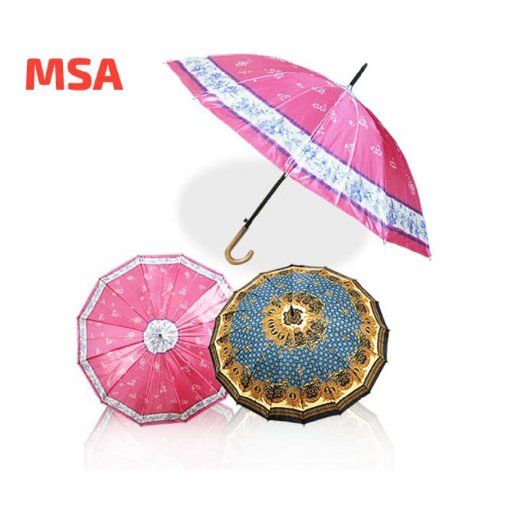 Payung jumbo bunga satin /payung golf satin motif bunga