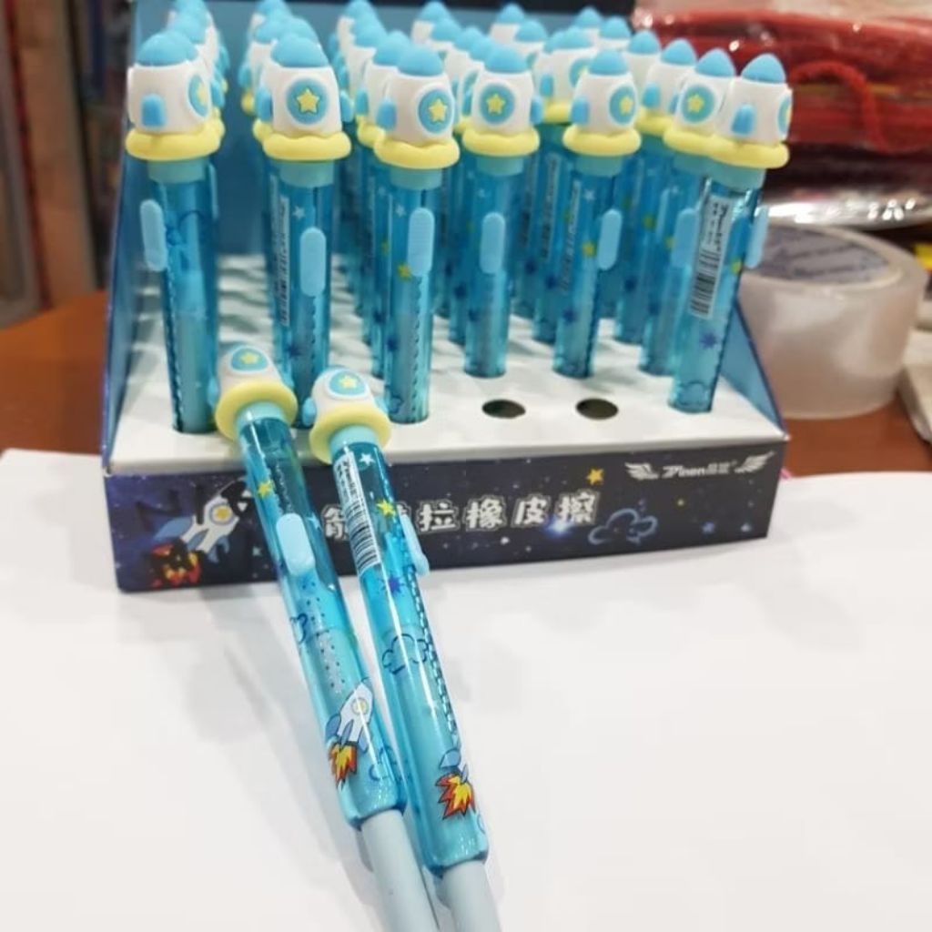 

penghapus pencil mekanikal model roket /eraser pencet pesawat luar angkasa