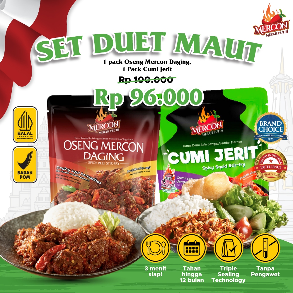 

[JAMINAN HARGA TERMURAH] - Mercon Merah Putih - Set Duet Mercon || Oseng Mercon Daging + Cumi Jerit Sambal Mercon