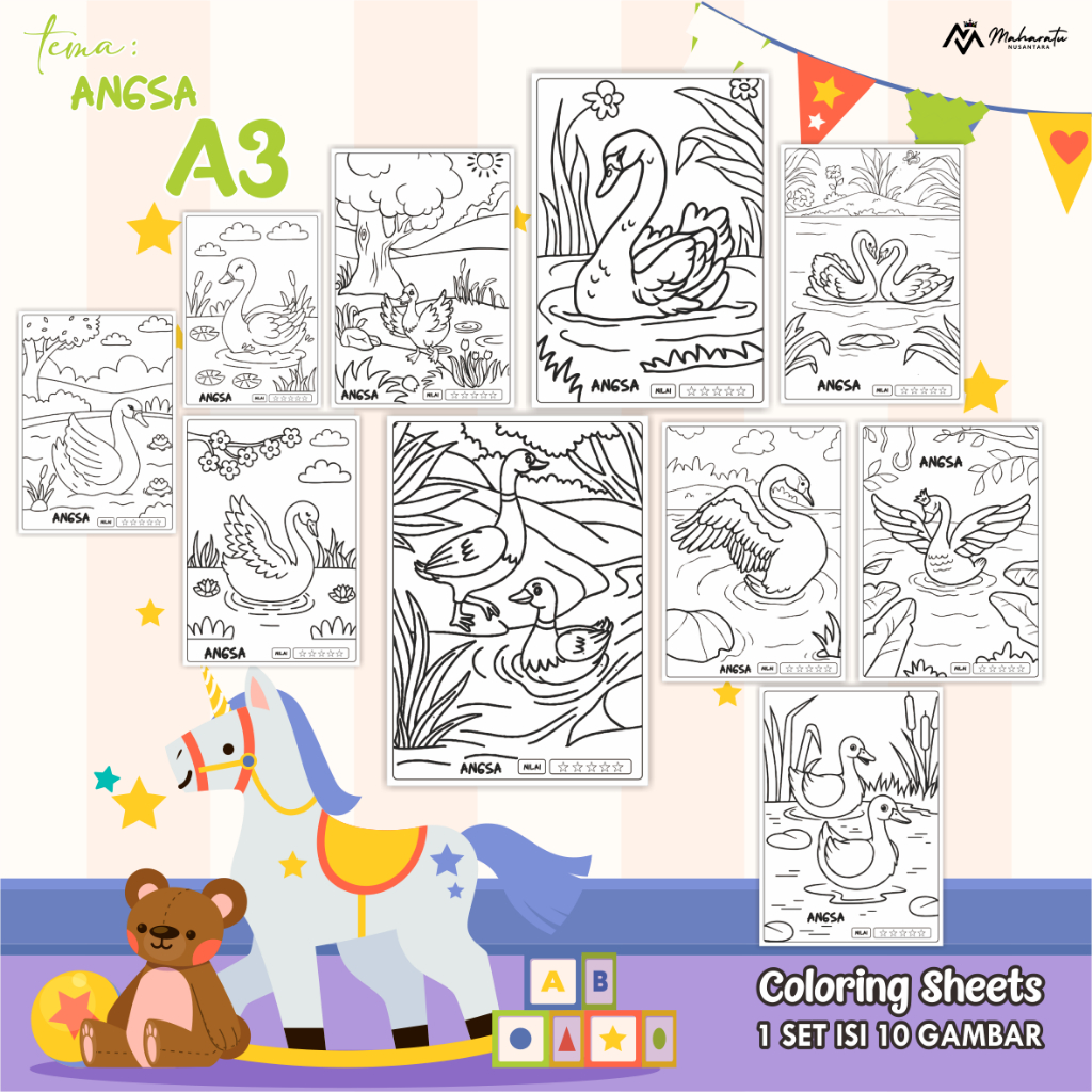 

[A3] KERTAS MEWARNAI UNTUK ANAK TEMA ANGSA - LEMBAR GAMBAR ANAK 1 SET - COLORING SHEETS READY STOCK