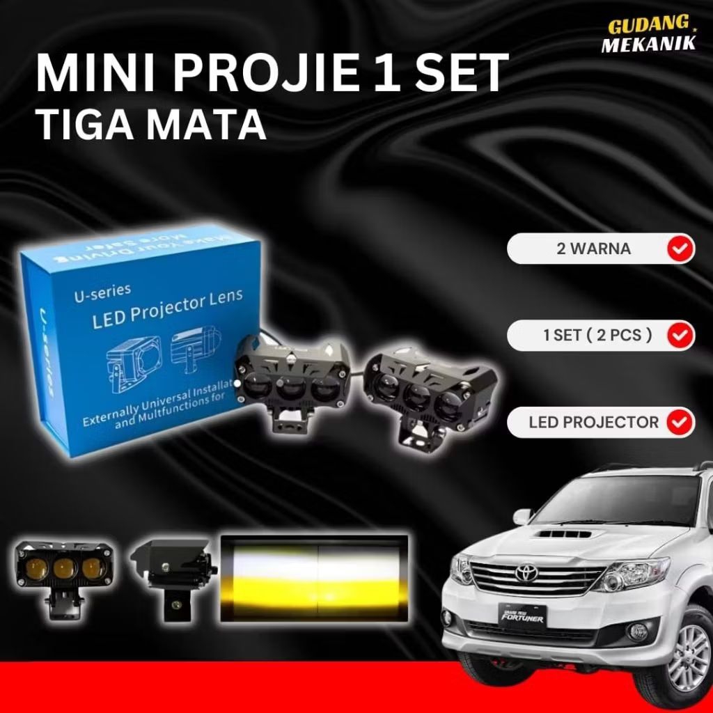 Lampu Tembak Mini Projie 3 Mata LED Lampu Tembak 2 Pcs