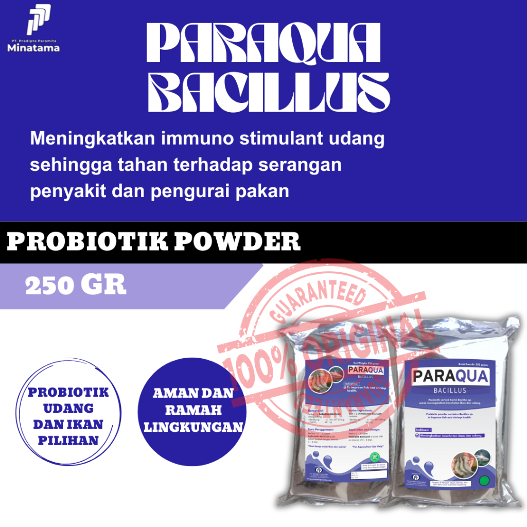 PARAQUA BACILLUS (250gram) Probiotic / Probiotik Ikan dan Udang Powder - bakteri bacillus subtilis U